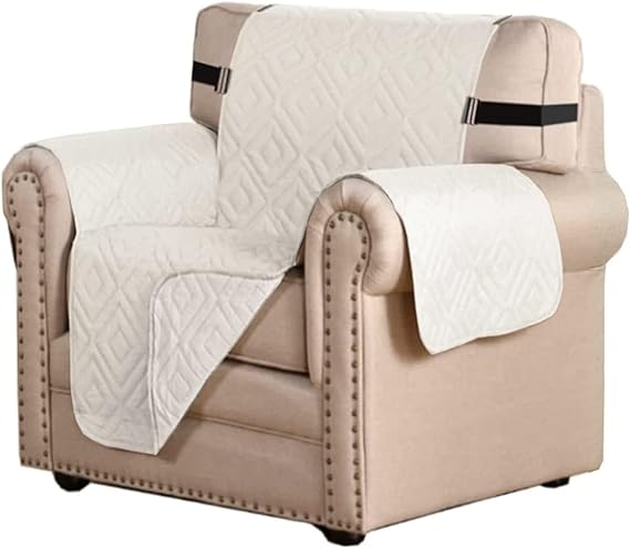 "Water-repellent non-slip reversible sofa cover protecting couch from spills and stains with pet sitting on it"