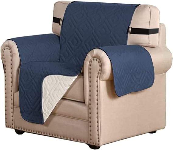 "Water-repellent non-slip reversible sofa cover protecting couch from spills and stains with pet sitting on it"