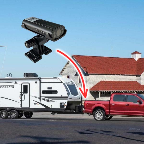 "Wireless waterproof reverse hitch camera, wide-angle lens, durable design, ideal for caravans, high-resolution image."