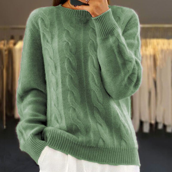 "Women's Debbie wool sweater, soft knit, beige, cozy warmth, classic and stylish design for fashion-forward winter wear."