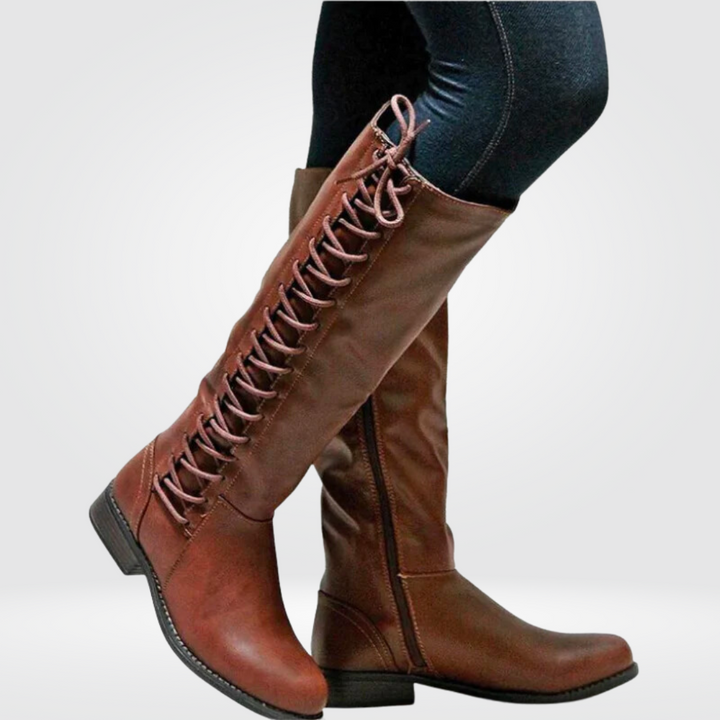 "Women's Elena high leather boots, black, sleek design with cosy lining, non-slip sole, versatile style for any outfit."
