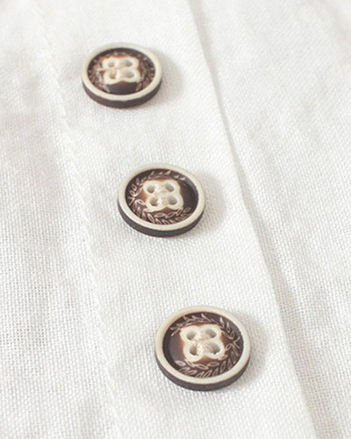 Women's cotton-linen crew neck T-shirt, front view, lightweight, breathable fabric, classic design, subtle button detailing.