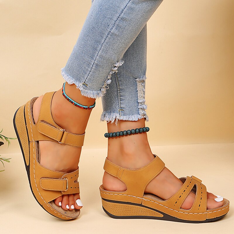 Women's cushioned supportive sandals with comfort soles, elegant design, enhanced arch support, available in several colors.