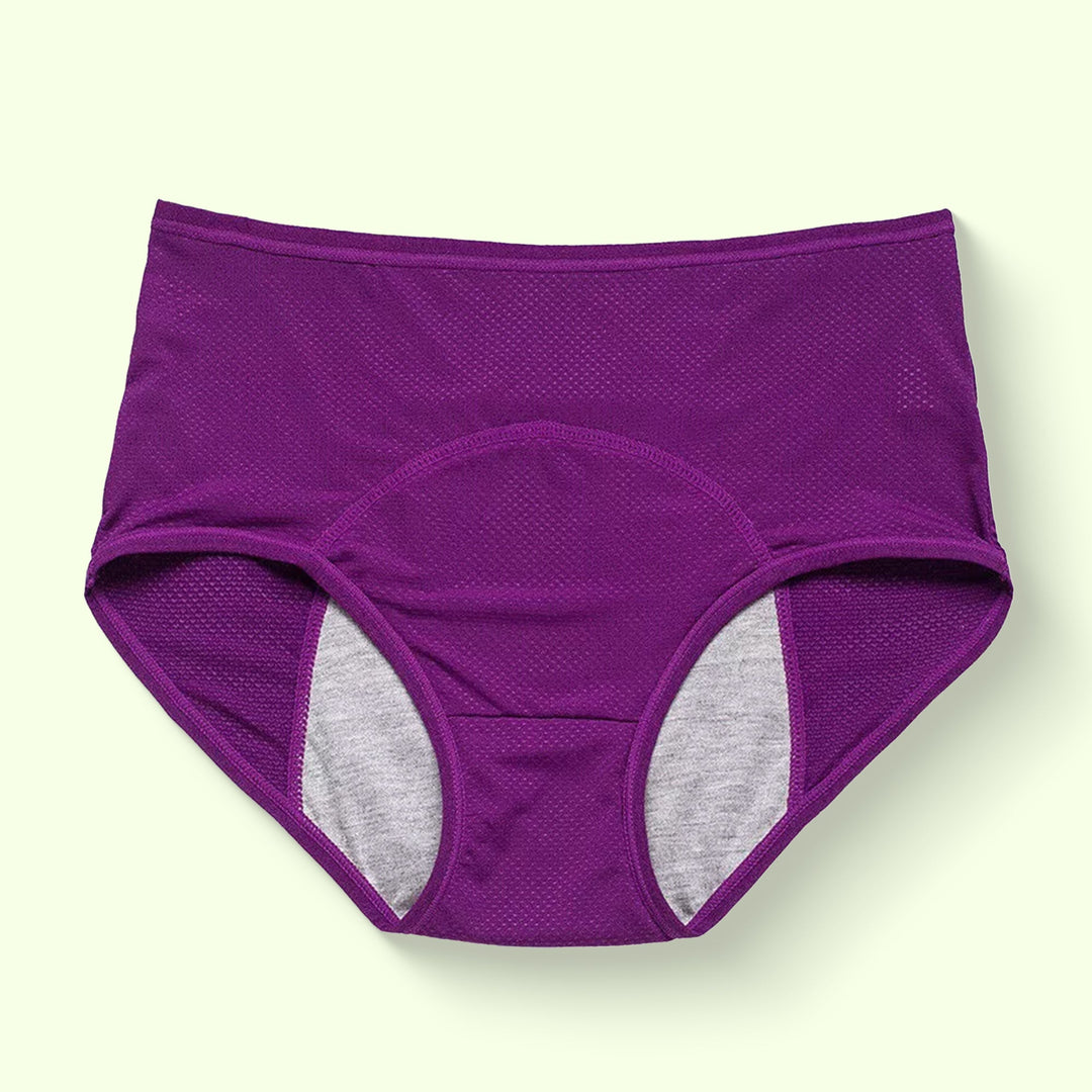 "Women's leakproof high waisted panties, black, seamless, offers incontinence protection with a slim, snug fit."
