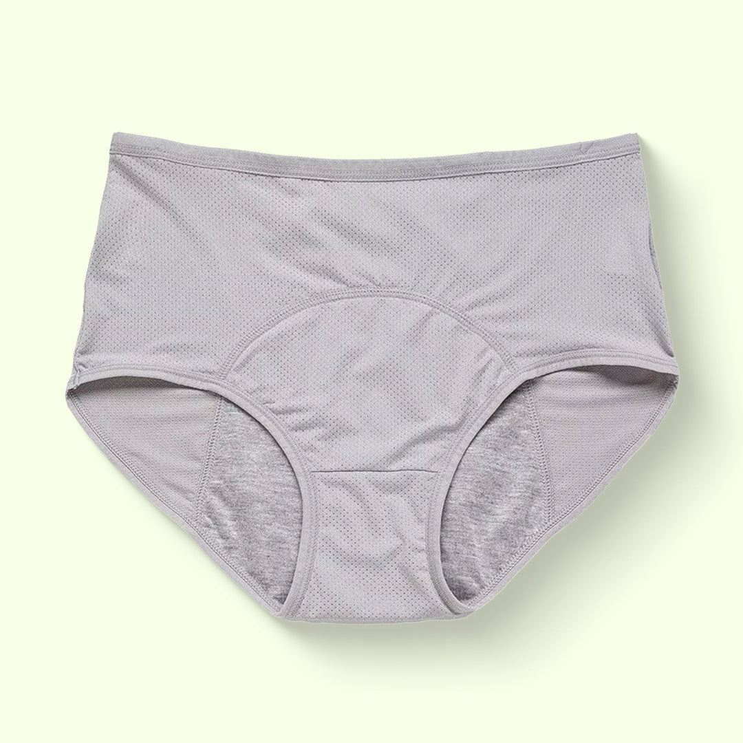 "Women's leakproof high waisted panties, black, seamless, offers incontinence protection with a slim, snug fit."
