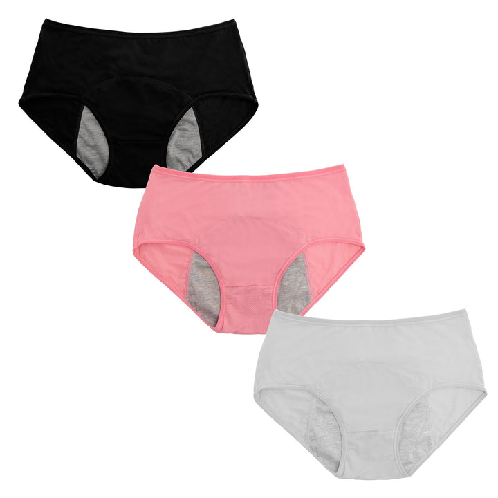 "Women's leakproof panties 3-pack with moisture-wicking, odor-reducing fabric and elastic waistband for comfort and protectio