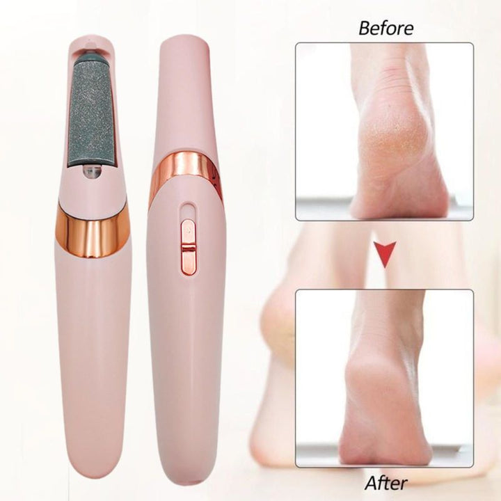 "Women's pink electric foot file with high-speed motor, designed for removing calluses and smoothing feet effectively."