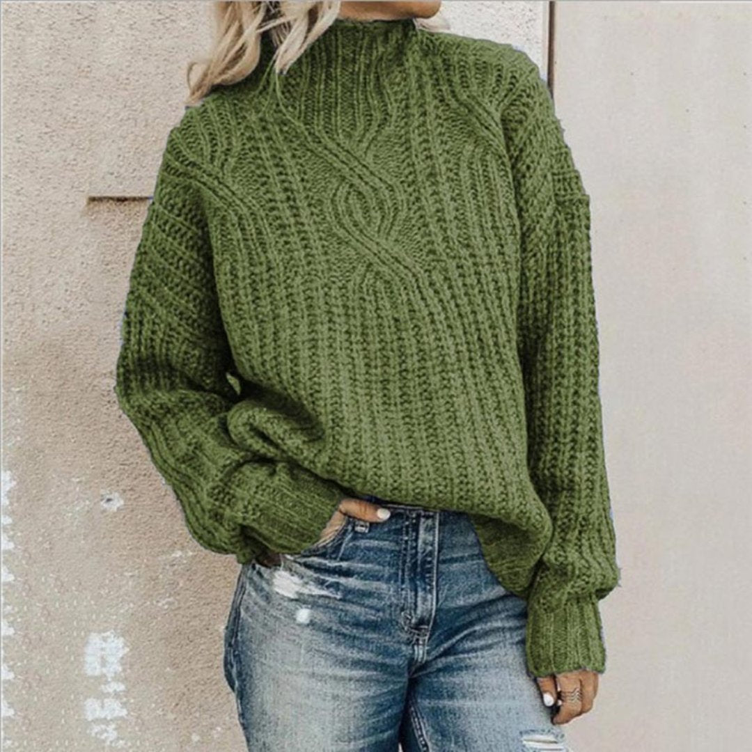 "Women's premium knit sweater, gray, soft fabric, elegant design, offers ultimate warmth, versatile for layering."
