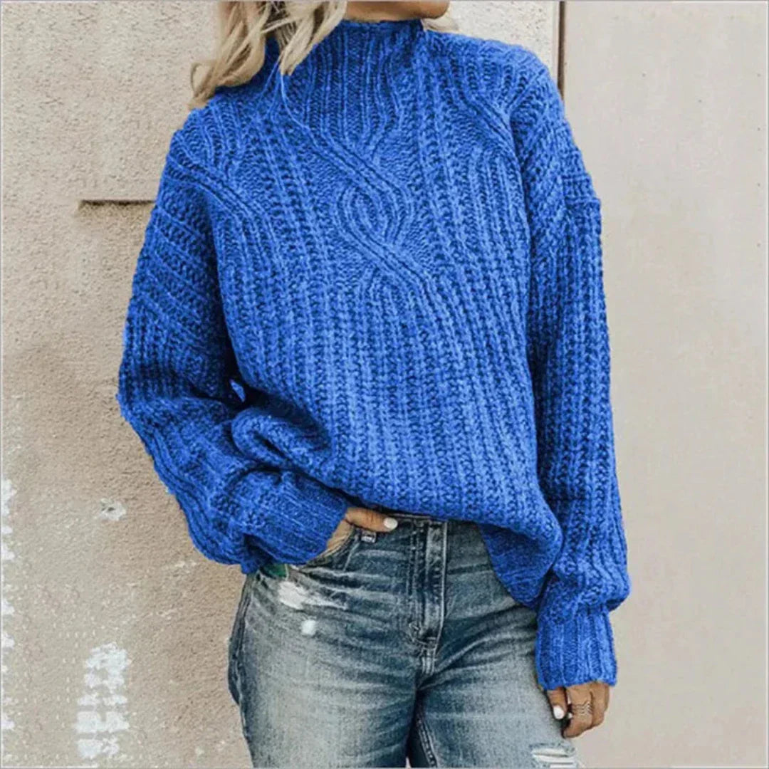"Women's premium knit sweater, gray, soft fabric, elegant design, offers ultimate warmth, versatile for layering."