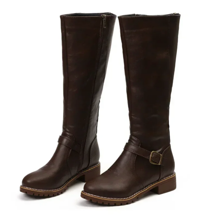 Women's trendy comfort boots with gel soles, sleek design, brown color, non-slip sole, perfect for all-weather wear.