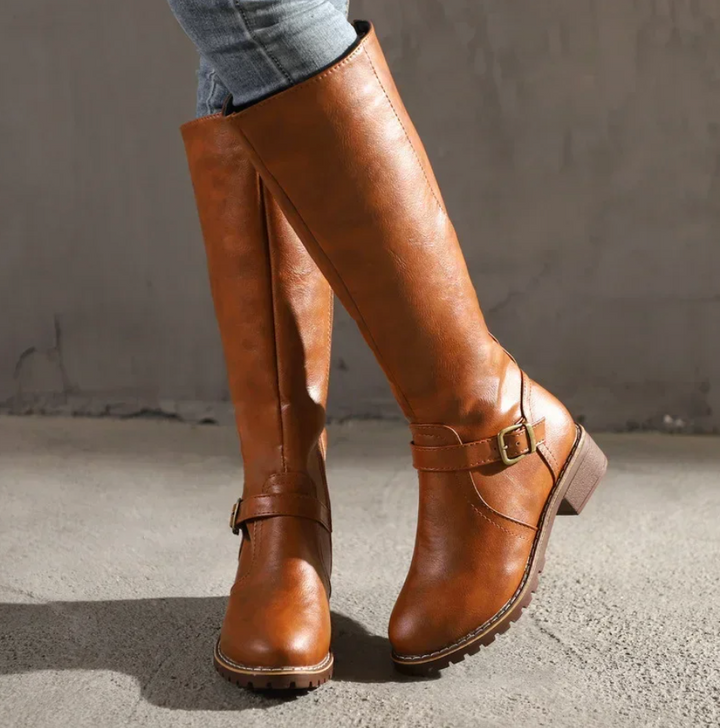 Women's trendy comfort boots with gel soles, sleek design, brown color, non-slip sole, perfect for all-weather wear.