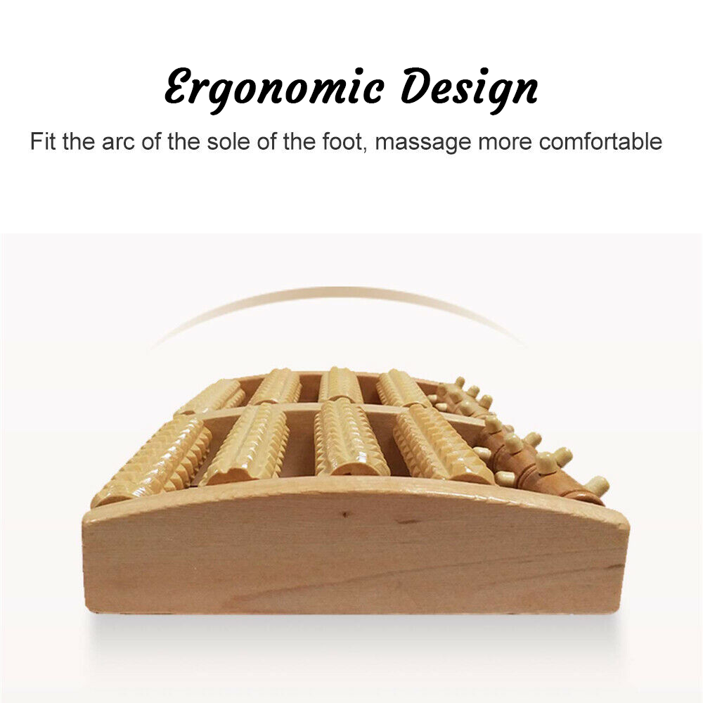 Wooden 5 Roller Foot Massager for pain relief, featuring smooth wooden rollers for acupressure and blood circulation improvem