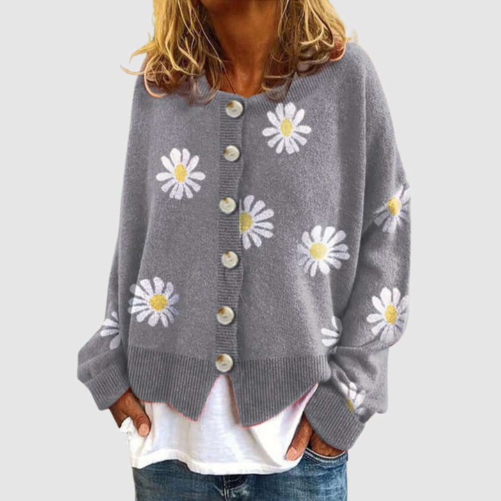 Women's Knitted Cardigan with Daisy Pattern
