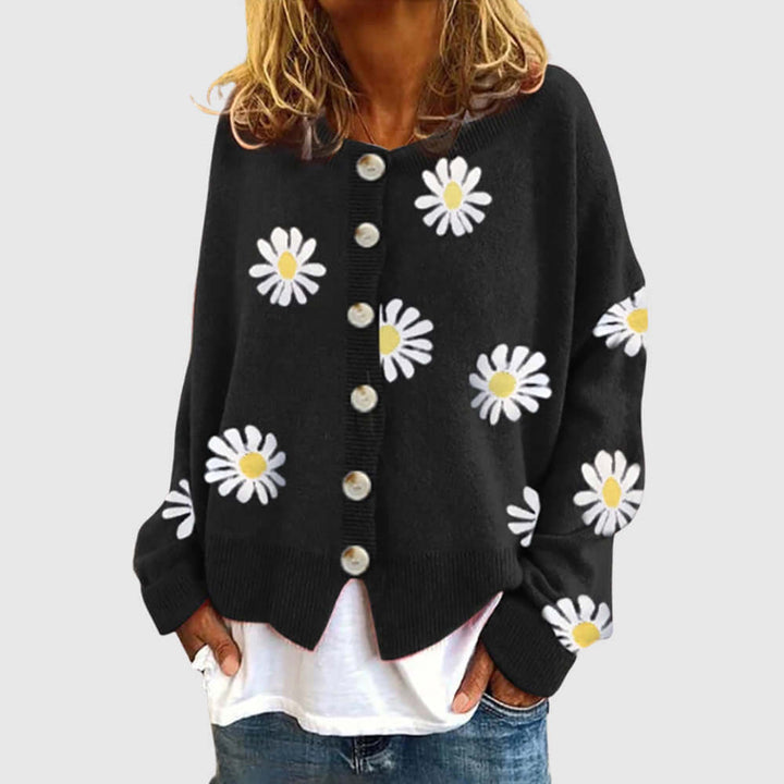 Women's Knitted Cardigan with Daisy Pattern