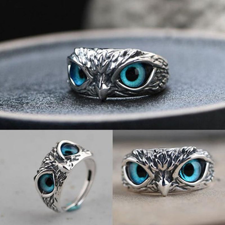 Adjustable copper owl eye ring for women, vintage style animal jewelry gift