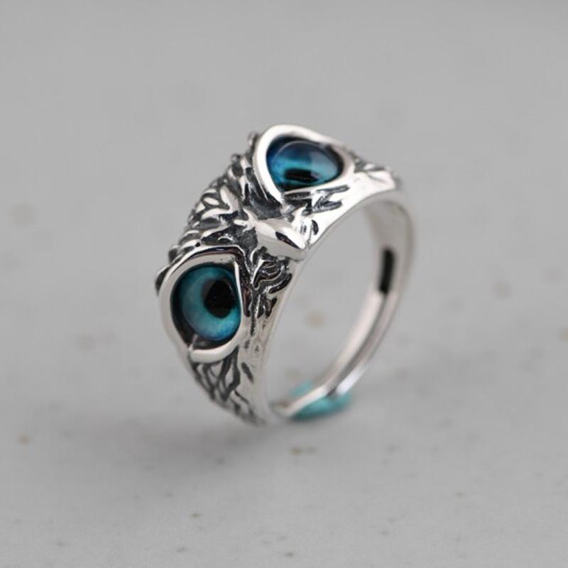 Stylized copper owl eye ring, perfect adjustable animal jewelry for women
