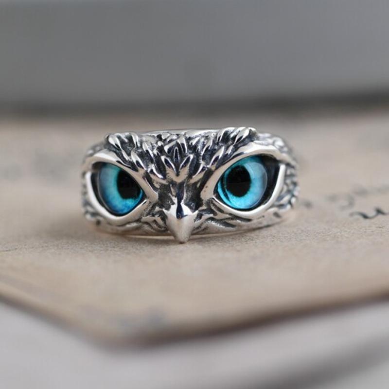 Vintage-inspired women's owl eye ring, adjustable copper jewelry gift