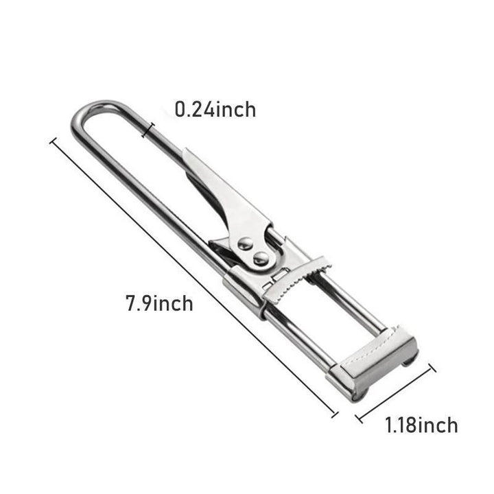 Durable stainless steel jar opener tool with adjustable grip, essential kitchen gadget for food prep.