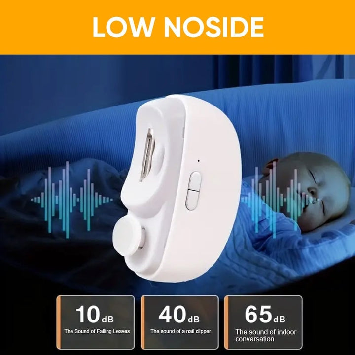 Electric nail grooming device with a gentle motor, perfect for quiet baby nail trimming sessions