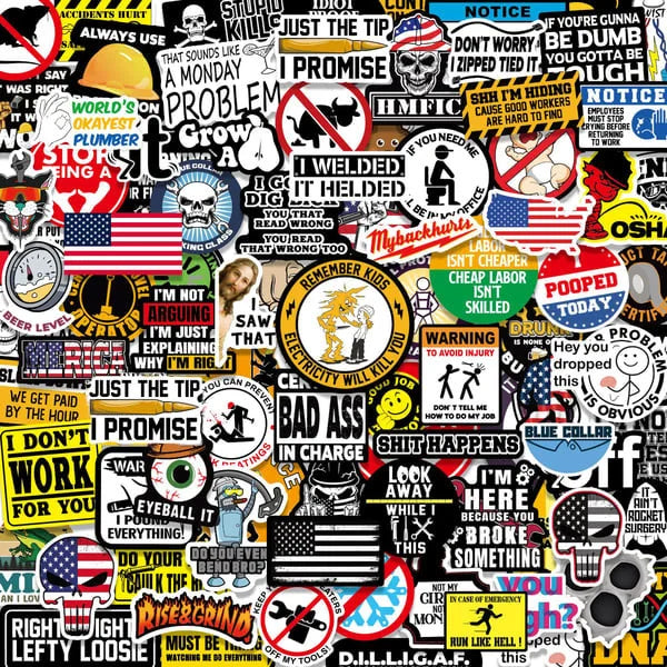 Variety of American themed humorous and patriotic waterproof vinyl decals for personalizing items.