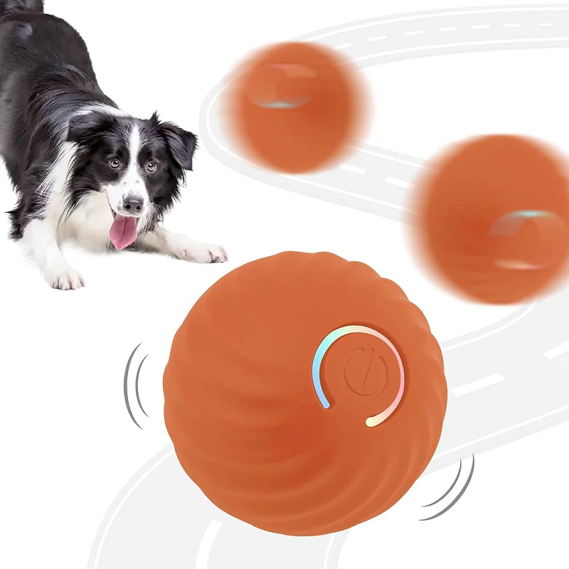 Side view of an automatic rolling pet toy ball, highlighting its unique design