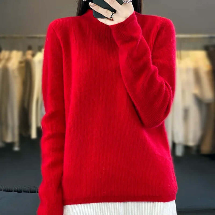 Soft Wool Sweater with Stand Collar