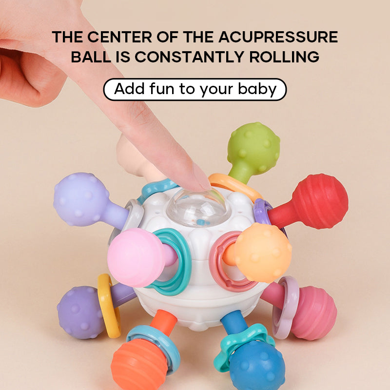 Baby sensory teething toy & rattle, silicone, Montessori-inspired, safe for newborn infants, gift