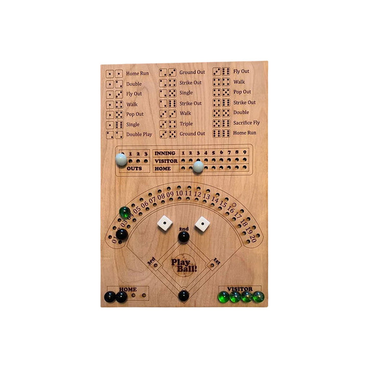 Collection of all components for the Baseball Dice Board Game, a complete family entertainment package.