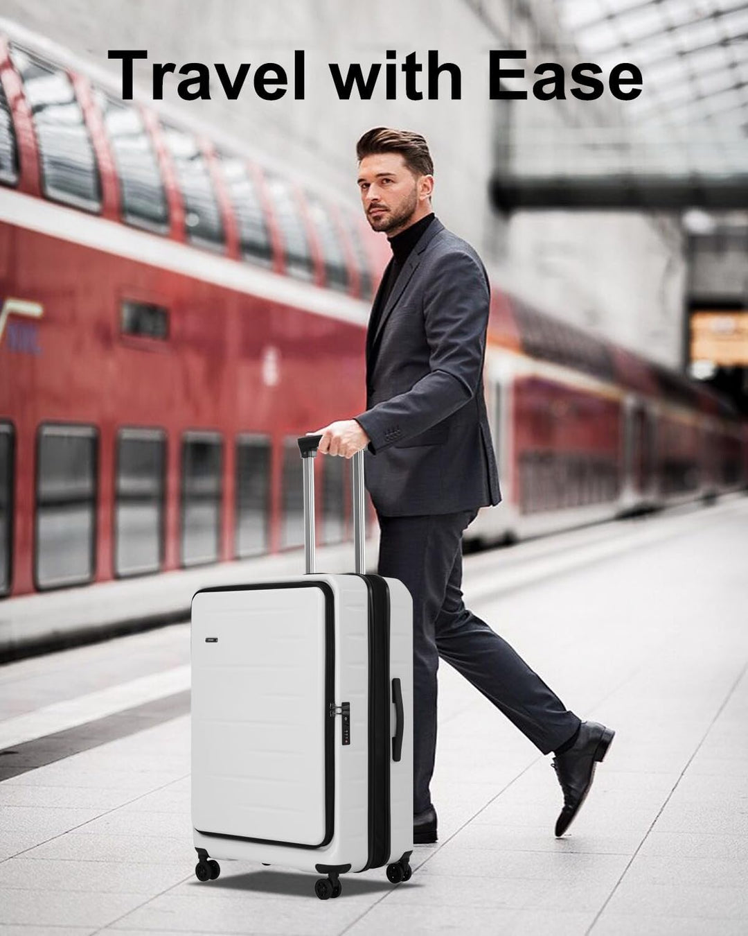 Olive green hardshell expandable carry-on, perfect travel gear with front pocket & TSA lock protection.