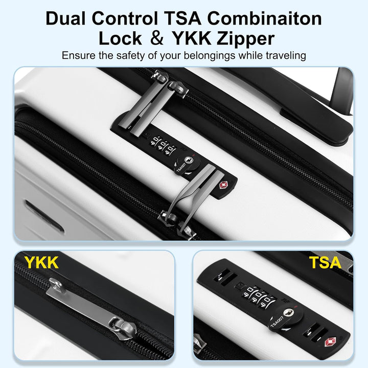 Durable hardshell expandable carry-on, black, with a practical front pocket and a sturdy TSA lock.