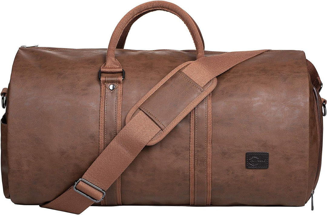 Black men's convertible garment duffel bag, perfect carry-on for weekend or business travel.