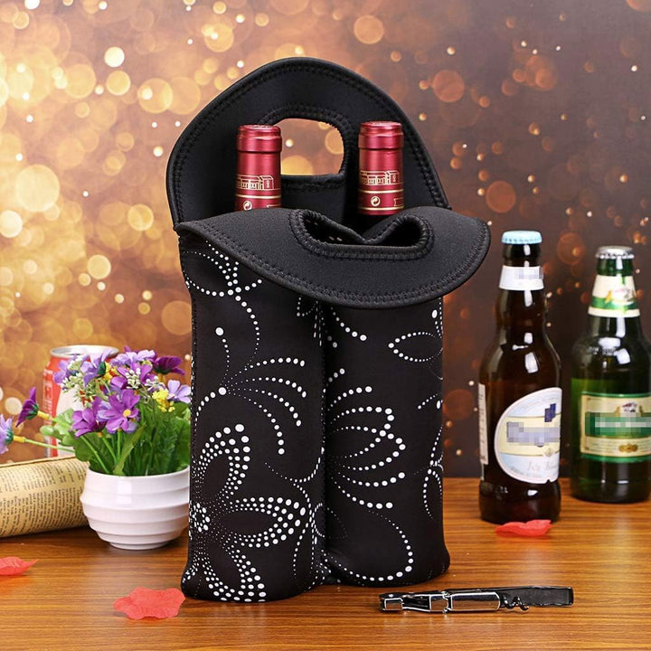 Travel-friendly insulated dual wine bottle carrier, ideal for outdoor adventures.