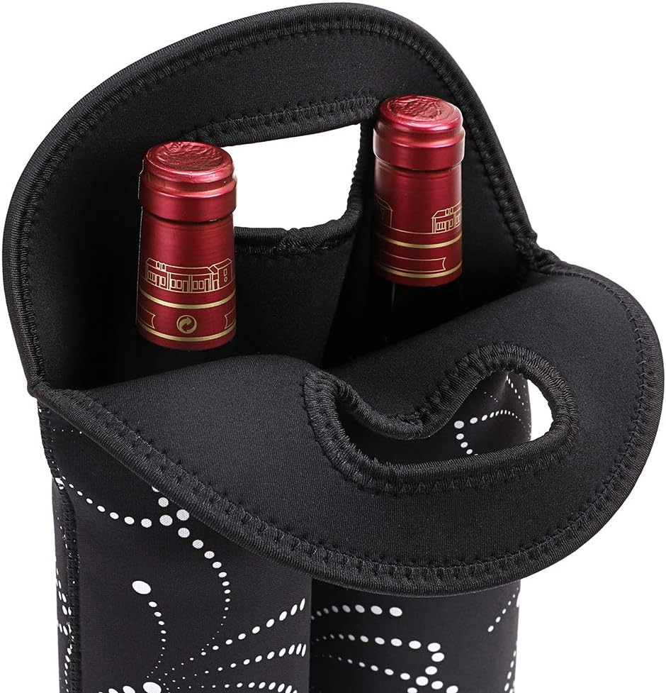 Portable insulated wine tote, black neoprene design, great for picnics and travel.