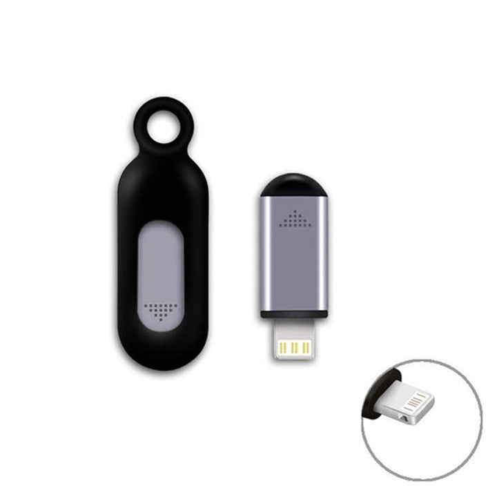 Black universal infrared remote control for smartphones, small, discreet, and highly functional