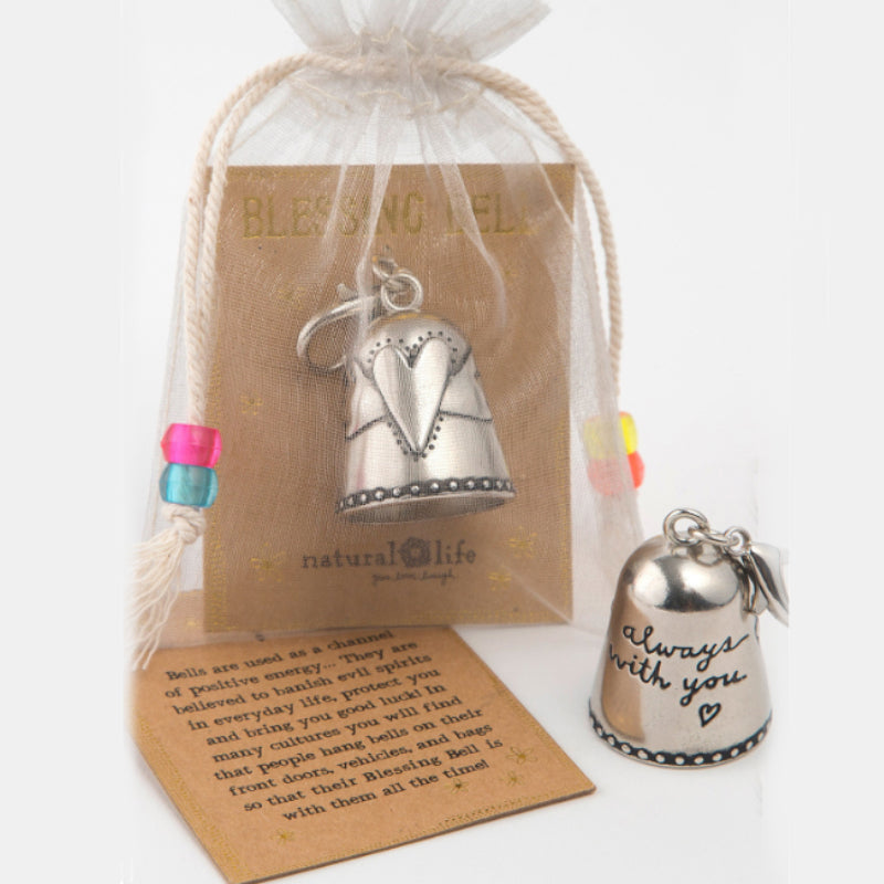 Decorative Blessing Bell Charm in polished metal, engraved with a flower, enhancing luck