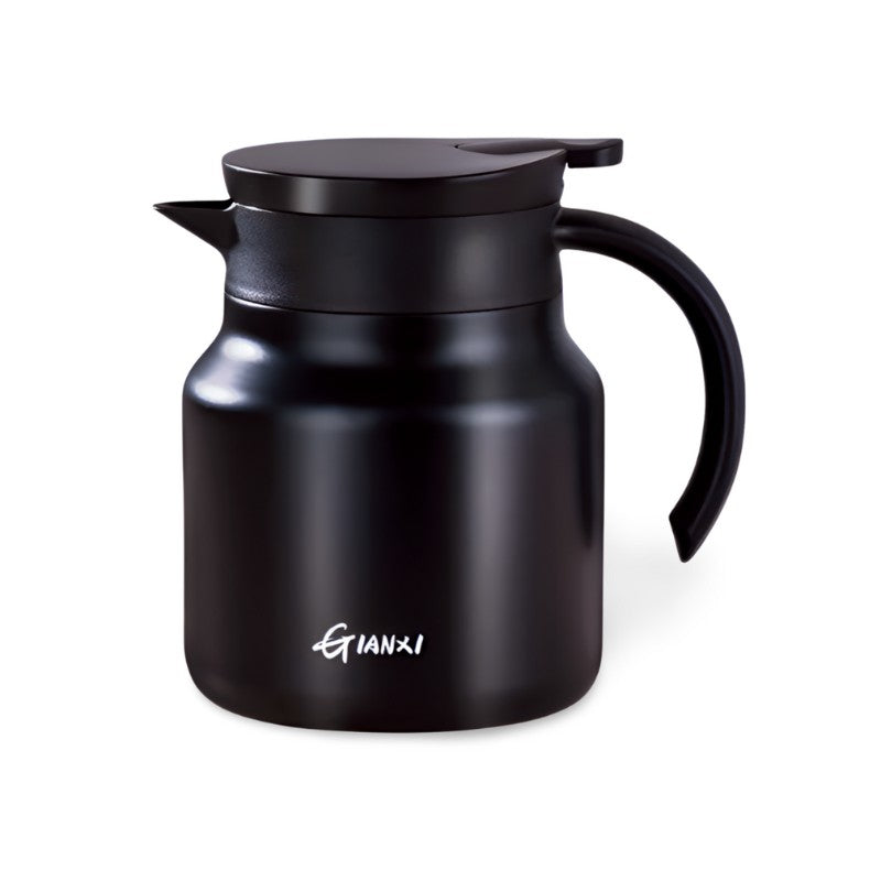 "Brown insulated teapot with ceramic liner and infuser, 800ml capacity, ideal for hot or cold beverages, kitchen essential."