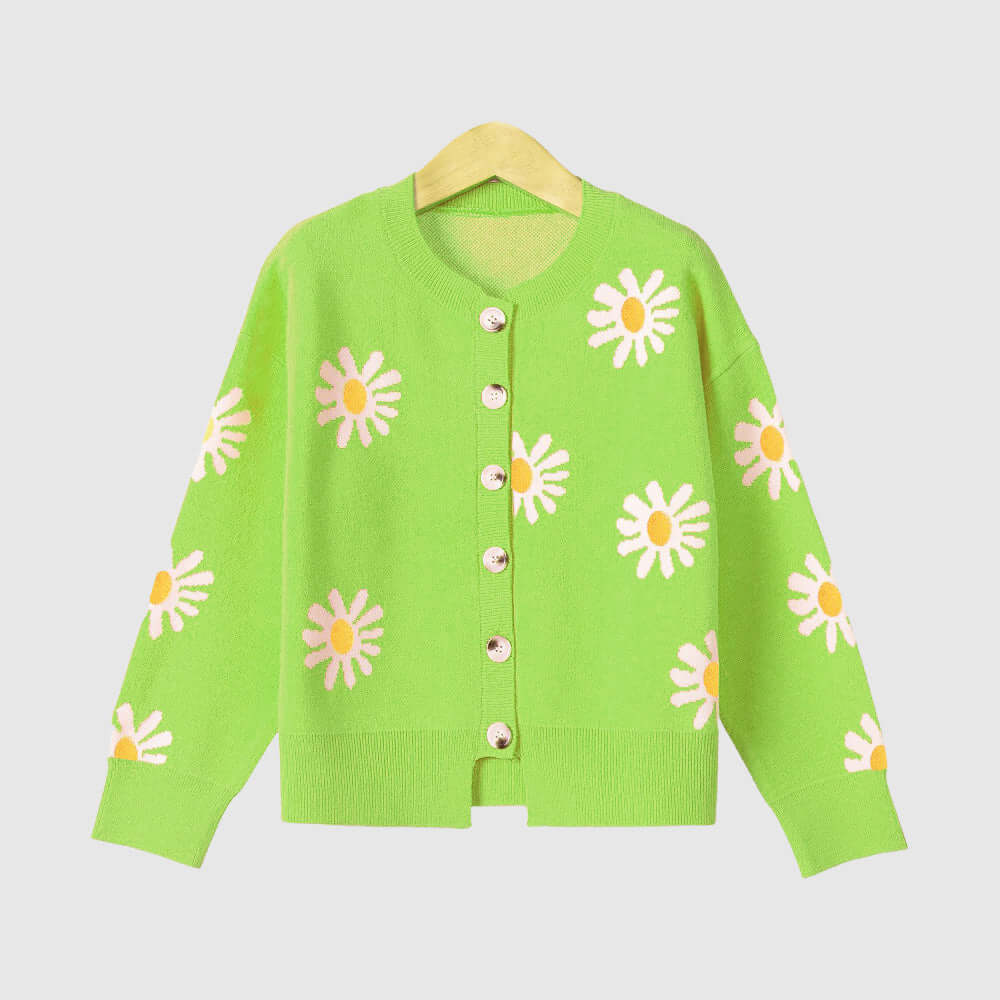 Women's Knitted Cardigan with Daisy Pattern