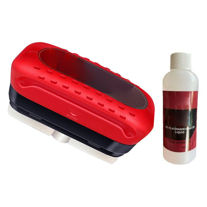Hand holding the hydrophobic glass cleaning brush, demonstrating ease of use for car windshields.