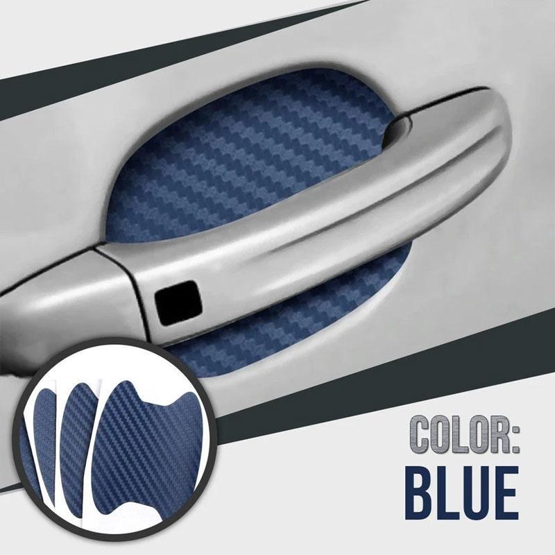 Set of four universal fit car door handle scratch guards, carbon fiber design