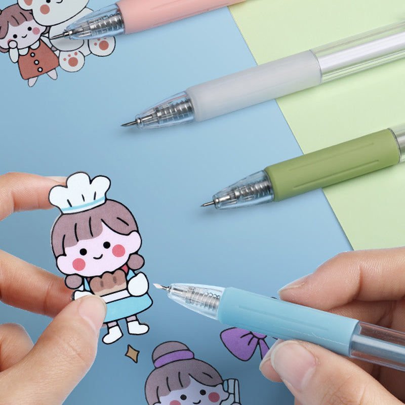 DIY craft tools: cartoon pattern utility knife & glue pen in morandi color, student-friendly