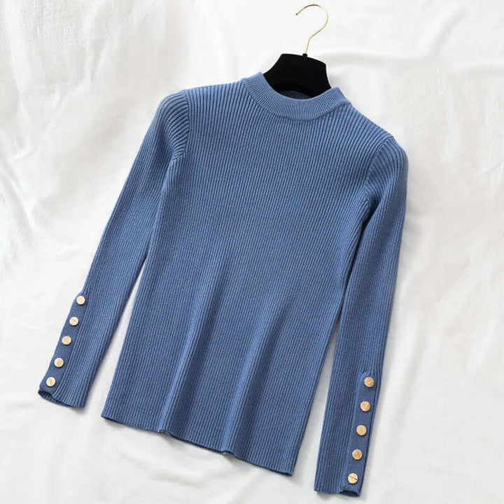 Ribbed Knit Sweater with Button Cuffs