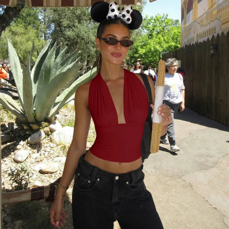 Elegant women's backless halter top. Chic sleeveless design, perfect for summer style & party wear.