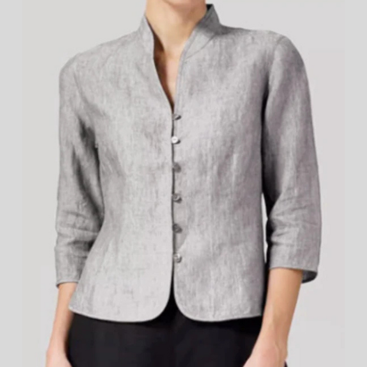 Elegant women's stand-collar blouse, a classic style for office wear & versatile casual fashion.