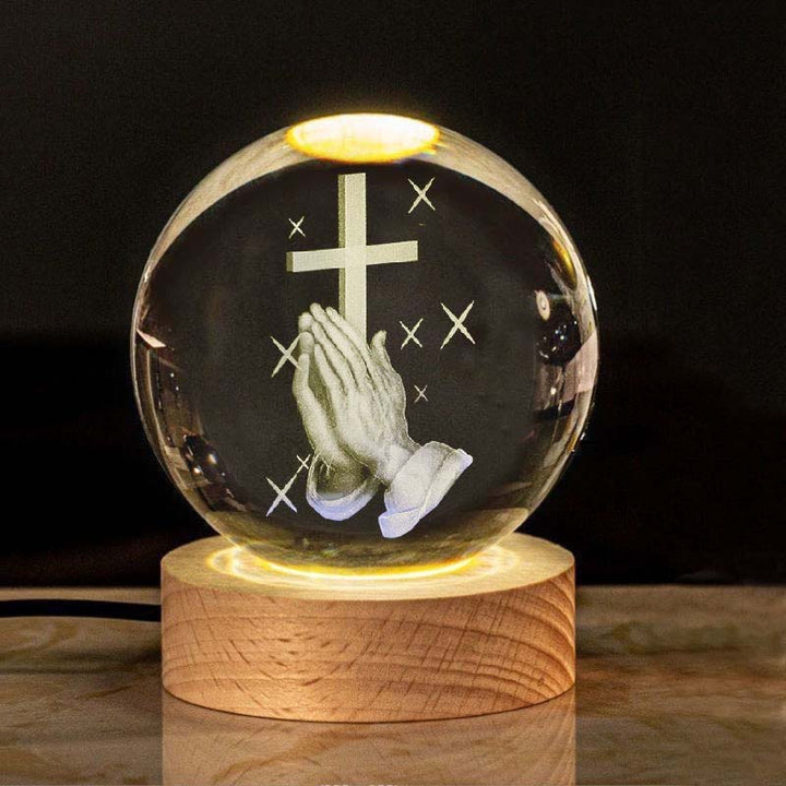 Crystal ball with a subtle cross pattern, elegant Christian faith glowing collectible for home