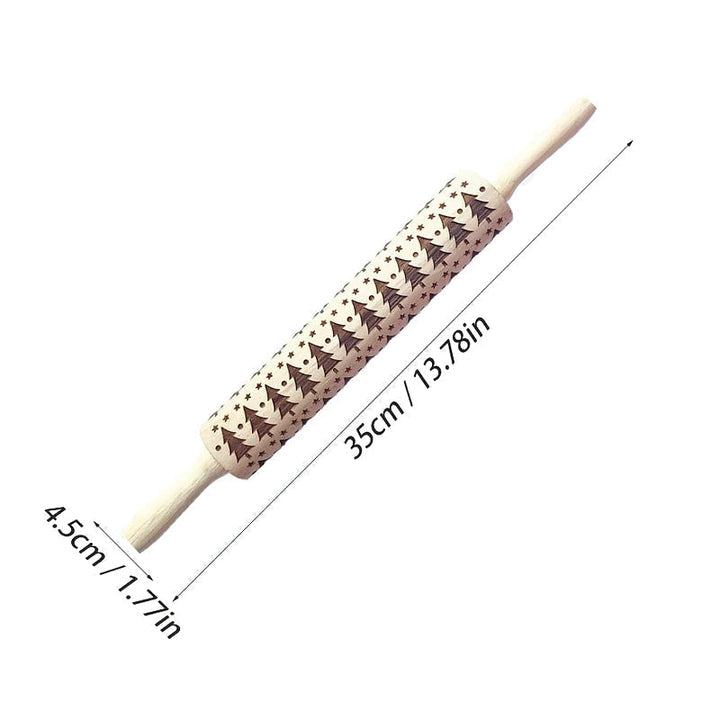 Holiday patterned wooden rolling pin, bringing Christmas magic to your homemade treats.