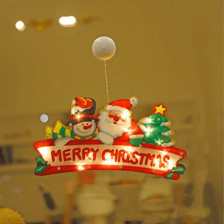 Christmas-themed LED light attached to a window, showcasing a Santa Claus figure, ideal seasonal home decor