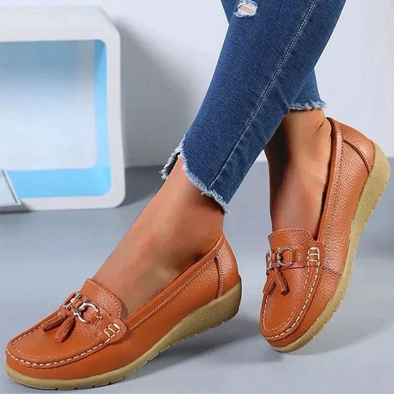 Front view of women's orthopedic comfort loafers, ideal for daily wear and foot support.