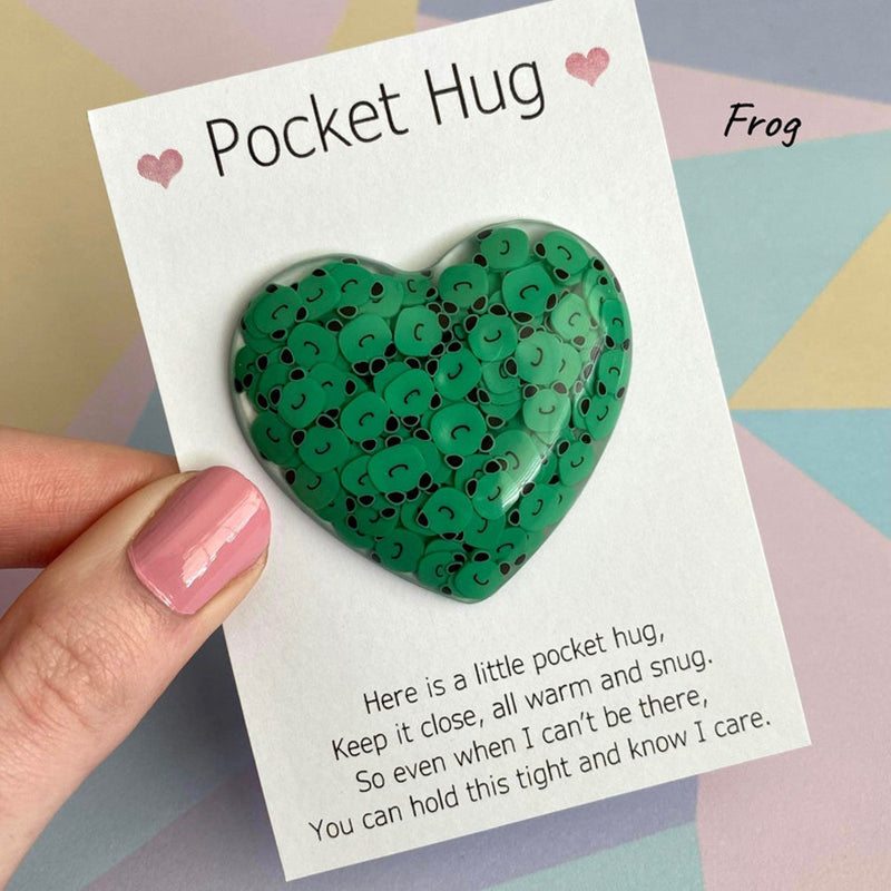 Assortment of Pocket Hug heart gifts, ideal for sharing comfort and easing anxiety