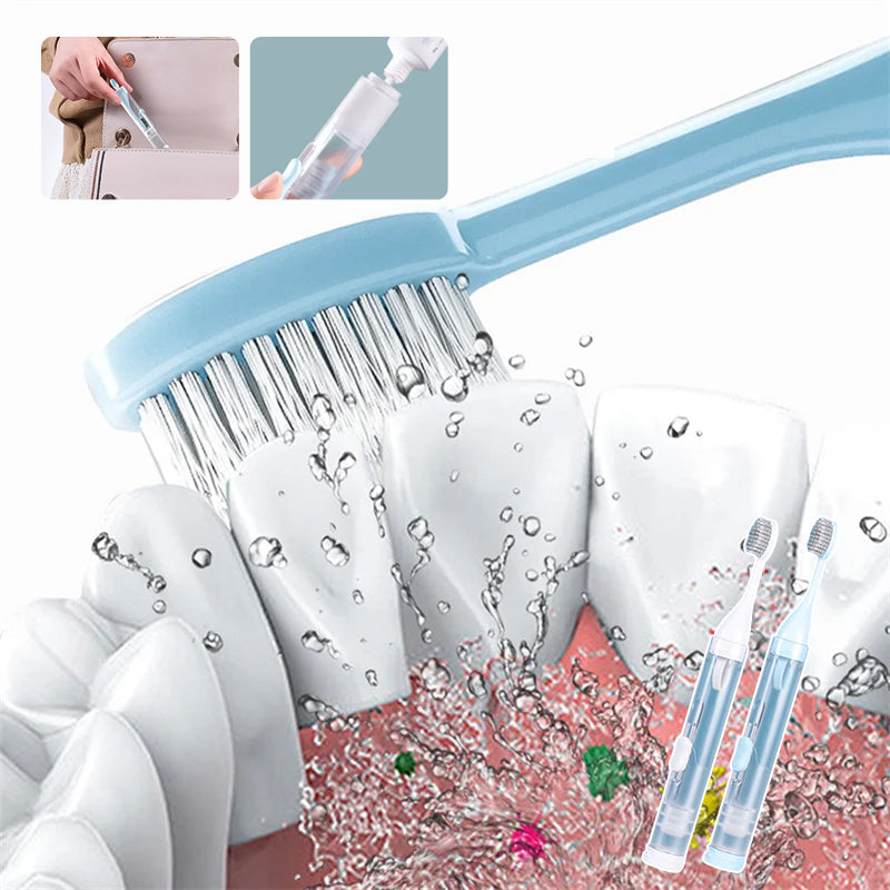Folding travel toothbrush kit, grey, ideal for portable dental care and on-the-go hygiene