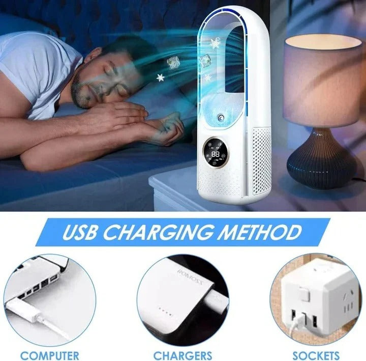 Sleek, compact silent personal cooler, fits discreetly in any home or office setting.